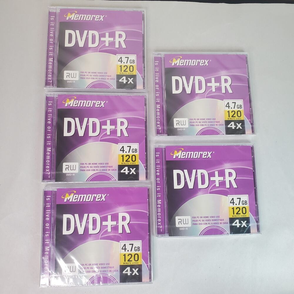 Lot Of 5 Memorex Write Once DVD-R 4.7GB 120Min New Sealed